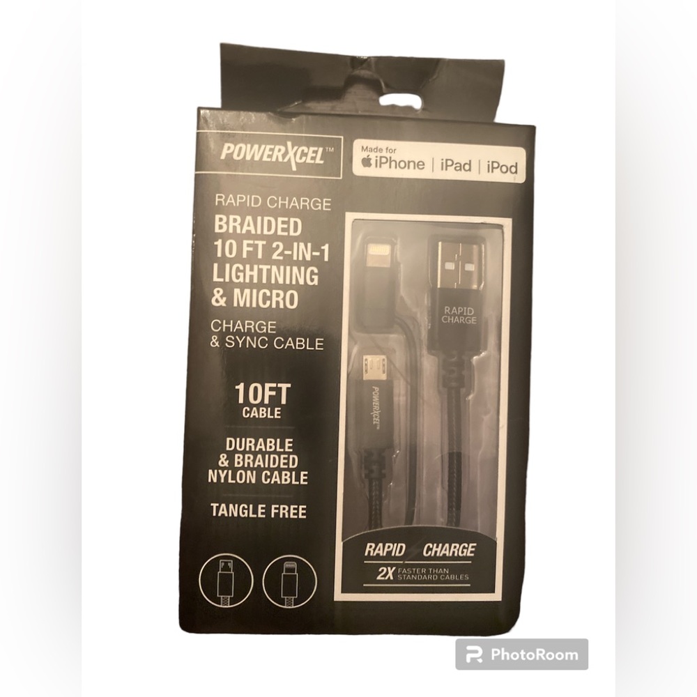 Rapid charge Braided 10Ft 2-in-1 Lightning & Micro charge &sync cable.